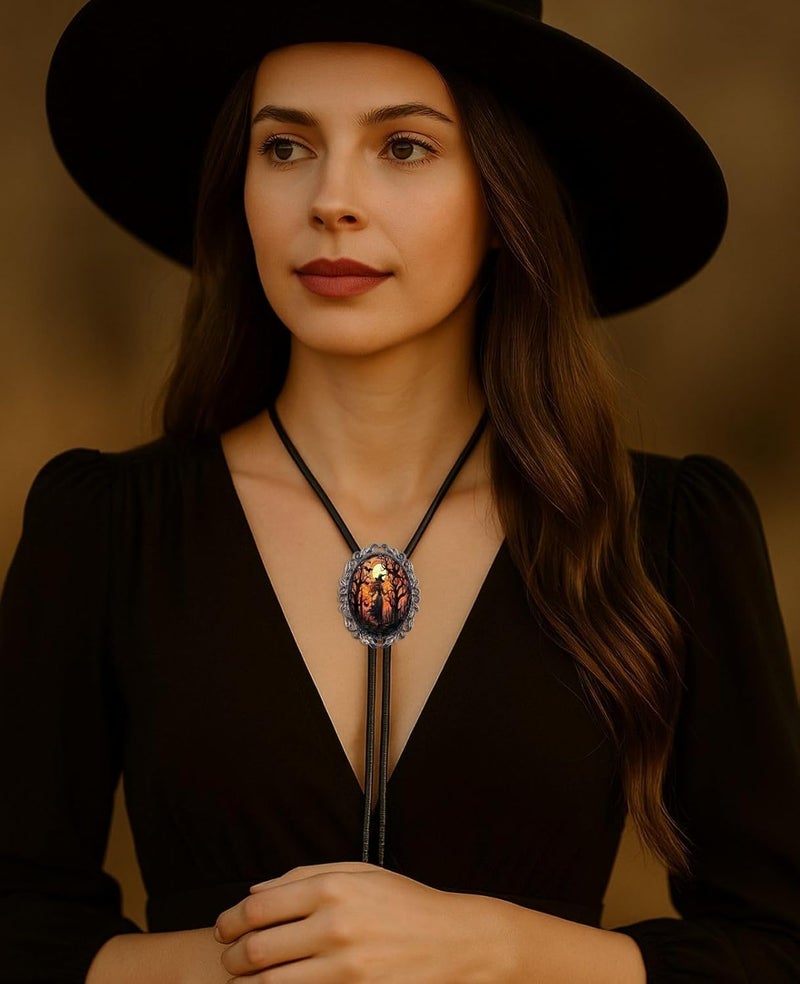 PEARLY JUN Bolo Tie for Women Men Flower Rose Western Cowboy Brown Leather Country Style String Vest Gifts - Image 1